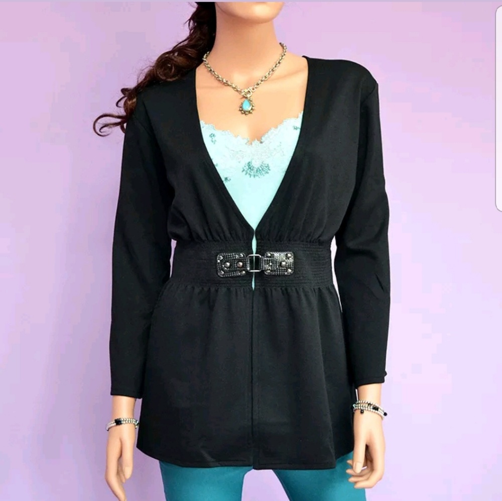 NWT! Black Cardigan Sweater Open Front Long Sleeves Warm Handmade in USA